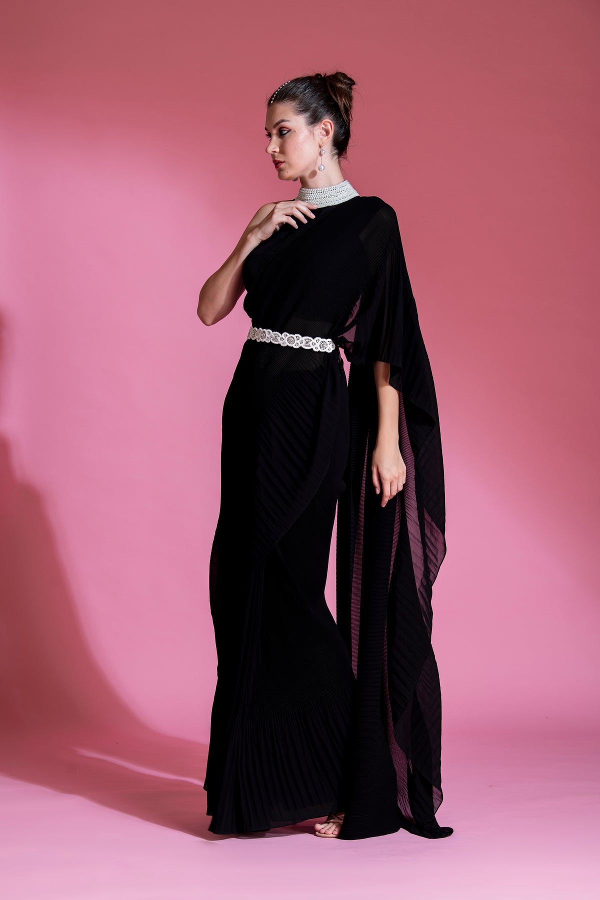 PRE-DRAPED MIDNIGHT BLACK SAREE