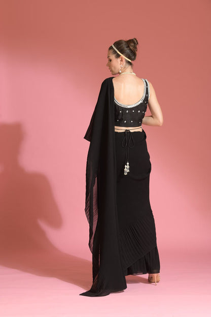 PRE-DRAPED MID NIGHT BLACK SAREE