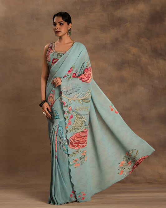 MINT BLOSSOM DRAPE SAREE