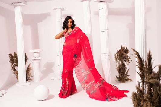 WILDFLOWER MUSE CHERRY PINK PRE-DRAPED SAREE