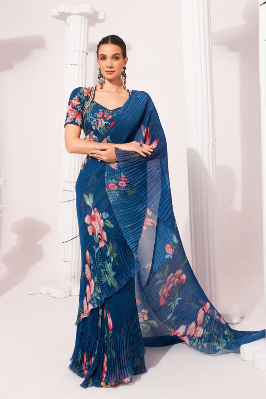 WILDFLOWER DEEP BLUE PRE-DRAPED SAREE