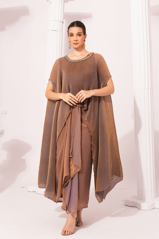 METALIC CHESTNUT KAFTAN & DHOTI