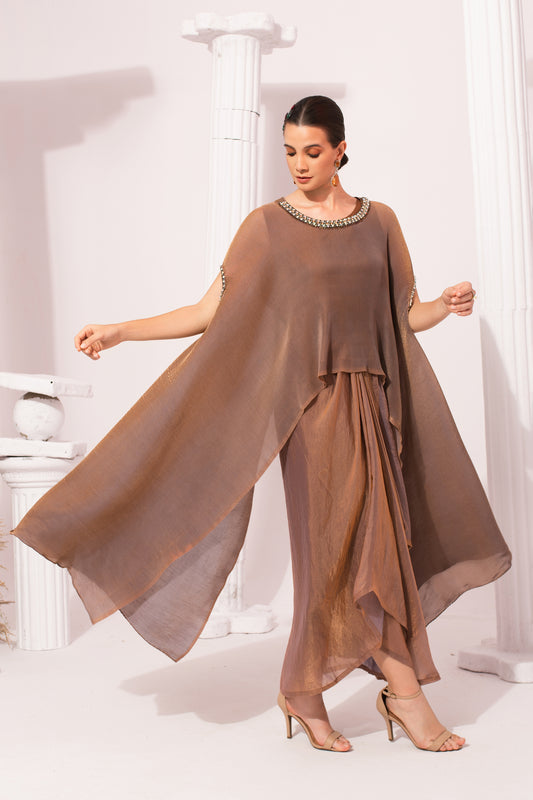 METALIC CHESTNUT KAFTAN & DHOTI
