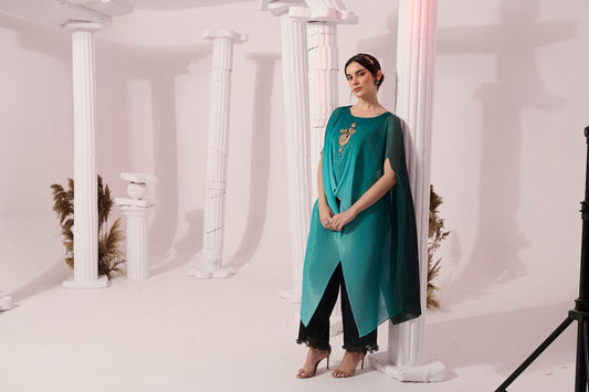 OMBRE SEA GREEN KAFTAN & PANT