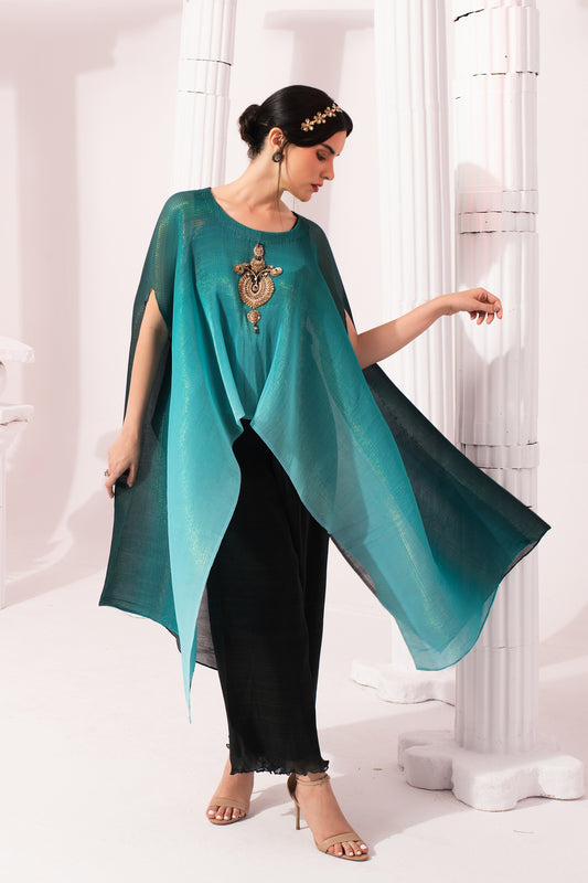 OMBIRE SEA BLUE KAFTAN & DHOTI SET