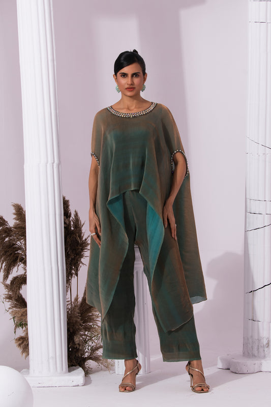 METALIC MOSS GREEN KAFTAN & PANT