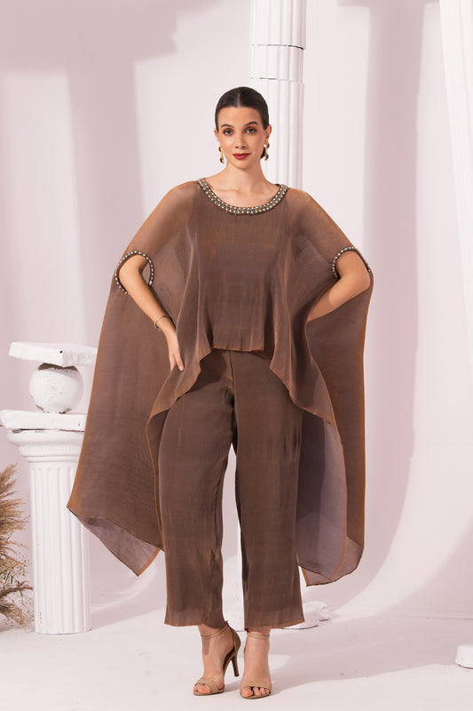 METALIC CHESTNUT KAFTAN & PANT SET