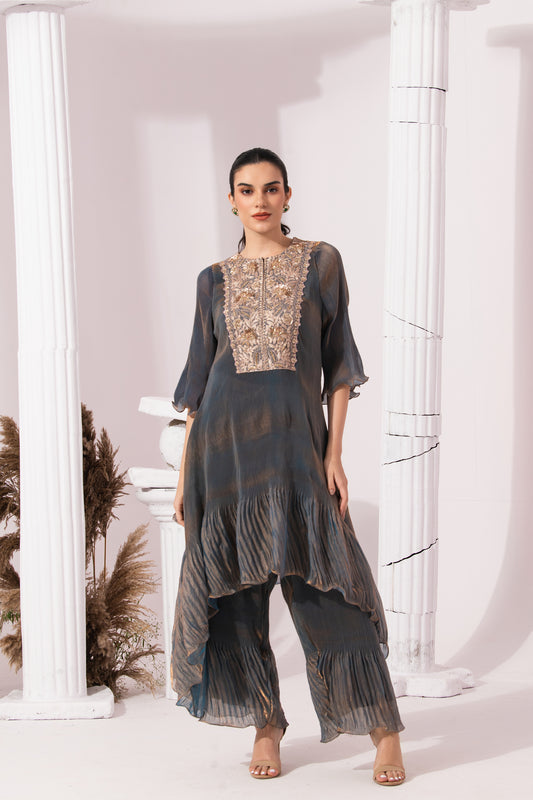 METALIC STEEL BLUE SUIT