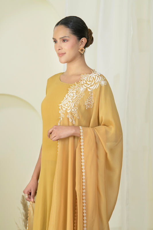 SUMMER GOLD SUIT SET WITH EMBRODED DUPATTA