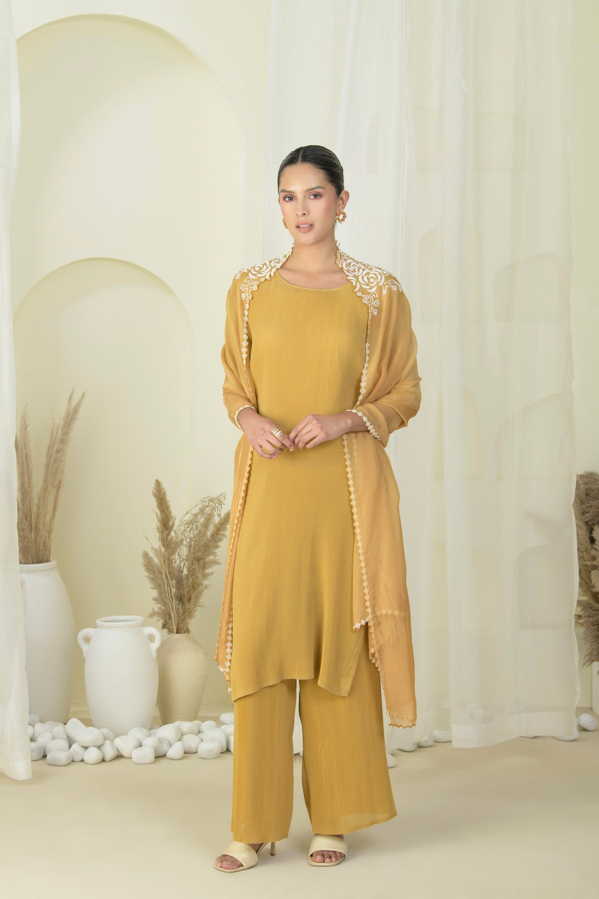 SUMMER GOLD SUIT SET WITH EMBRODED DUPATTA