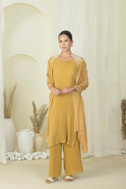 SUMMER GOLD SUIT SET WITH EMBRODED DUPATTA