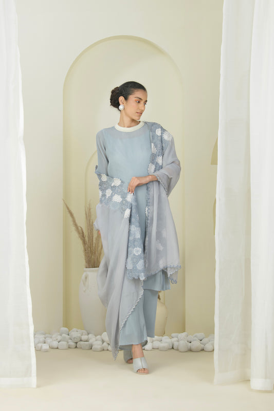 DOVE GREY SUIT WITH EMBRODED DUPATTA