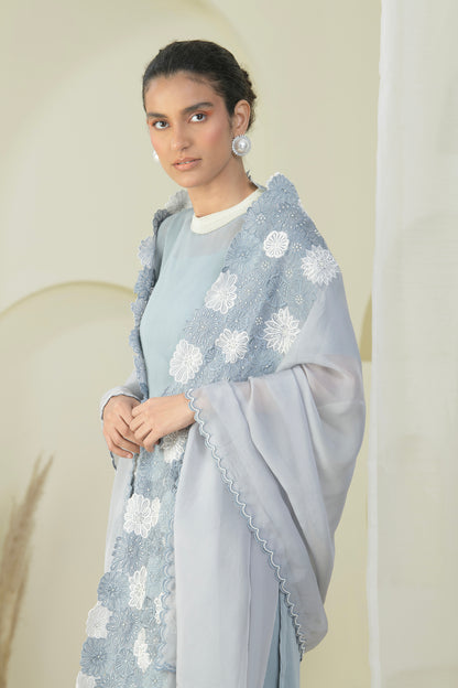 DOVE GREY SUIT WITH EMBRODED DUPATTA