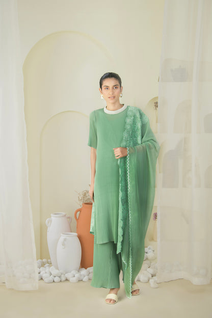 GRASSY GREEN SUIT WITH EMBRODED DUPATTA