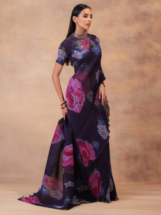 MIDNIGHT BLOOM PRE-DRAPED SAREE
