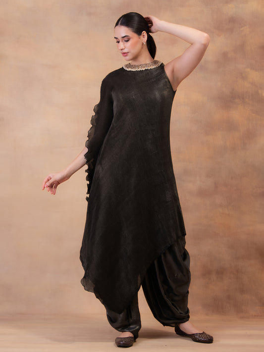 'SHOWDOWN STEEL' DRAPE TUNIC WITH DHOTI PANTS