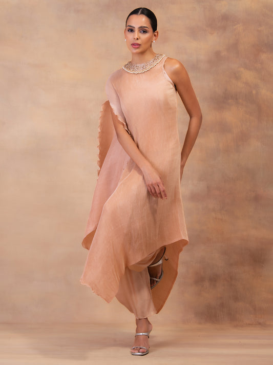 CHAMPAGNE MUSE  DRAPE TUNIC WITH DHOTI PANTS