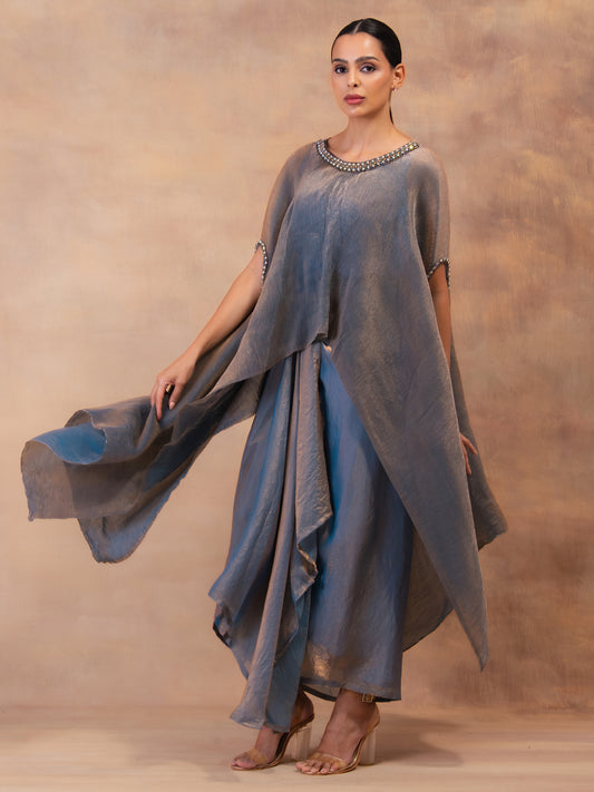 METALIC STEEL BLUE KAFTAN & DHOTI SET
