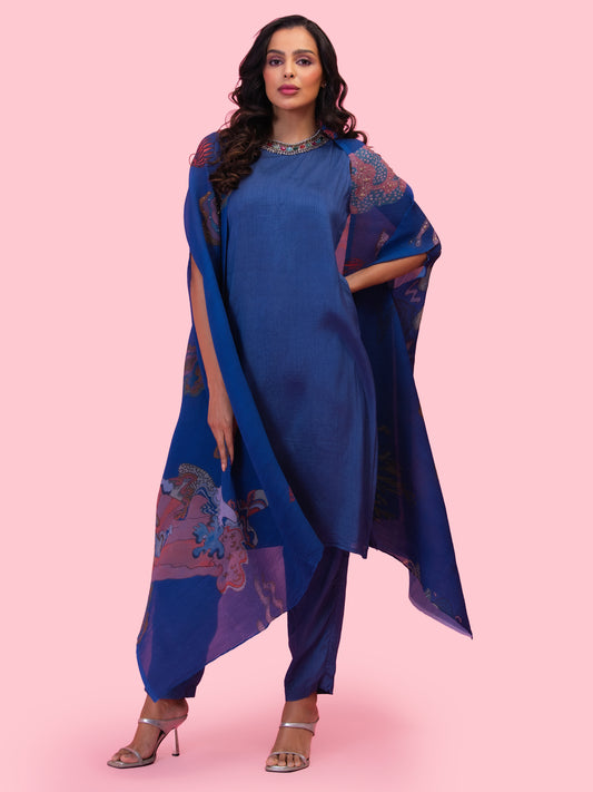'BRAHMAND BLUE' KURTA SET WITH CAPE