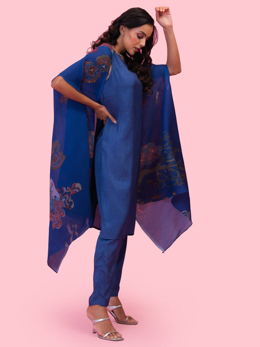 RAHMAND BLUE KURTA SET WITH CAPE