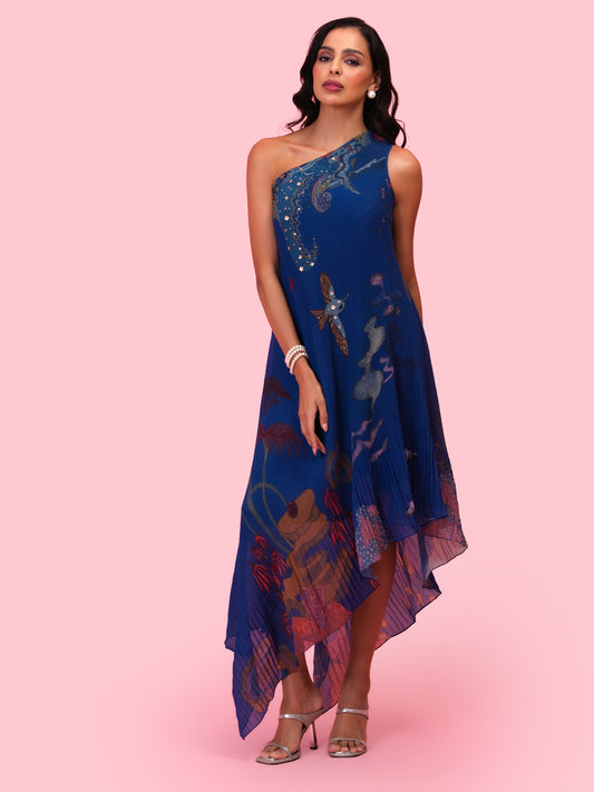 BRAHMAND BLUE  ONE SHOULDER DRESS