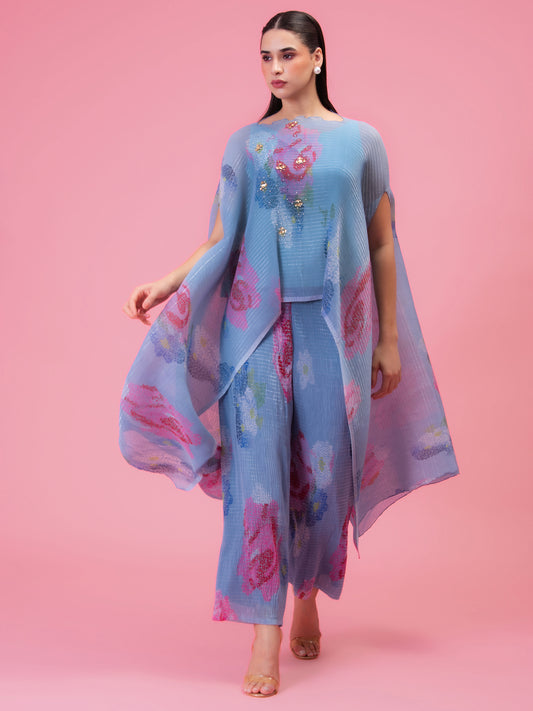 'PETALS MOONLIT BLUE' KAFTAN AND PANT SET