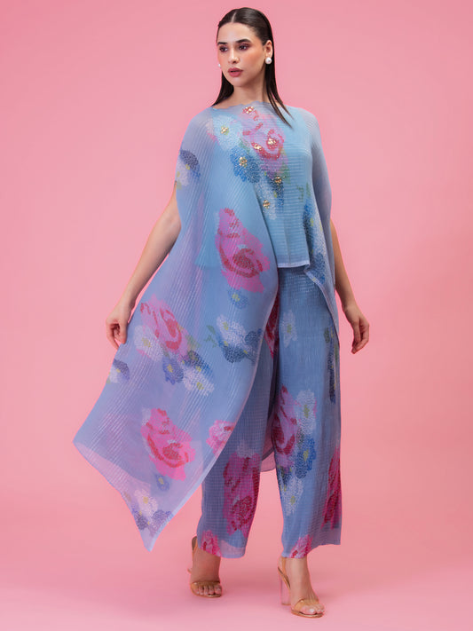 PETALS MOONLIT BLUE KAFTAN AND PANT SET