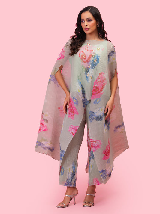 PETALS BREEZE SOFT PISTACHIO KAFTAN AND PANT