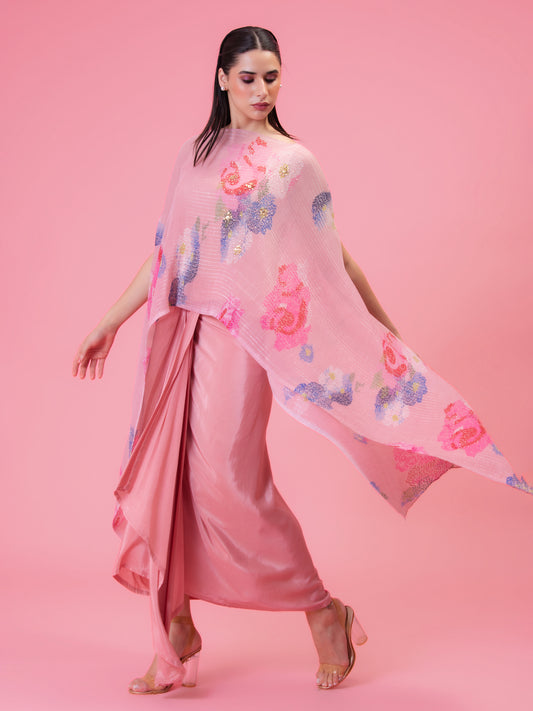 PETALS POETRY' BLUSH PINK KAFTAN & DHOTI