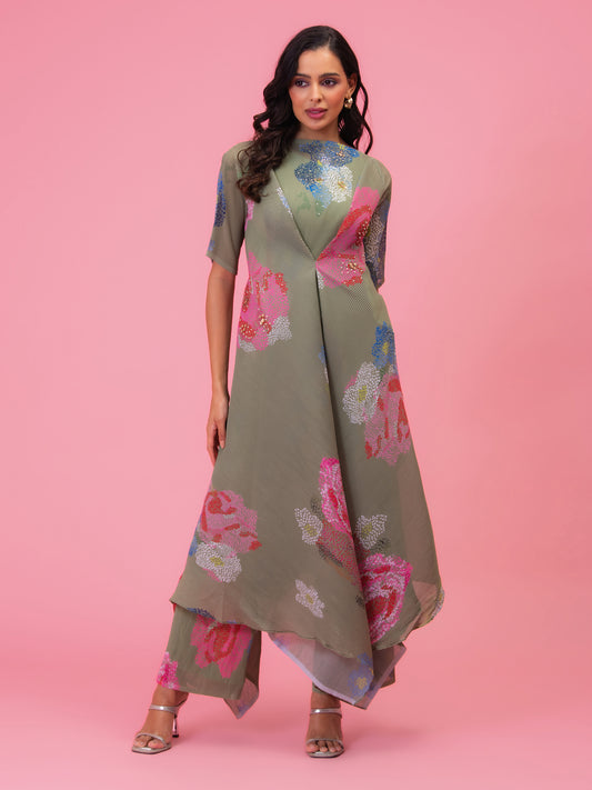 'PETALS MELODY' OLIVE MIST TUNIC SET