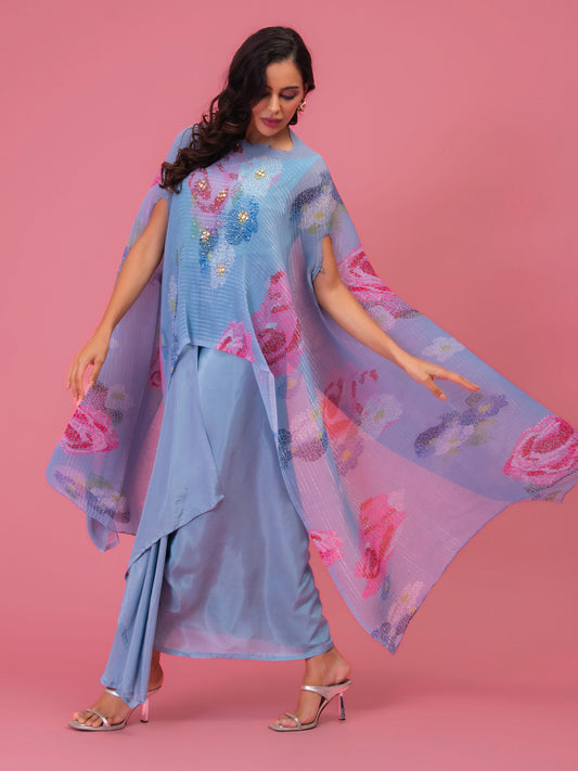 PETALS MOONLIT BLUE KAFTAN AND DRAPE SKIRT SET