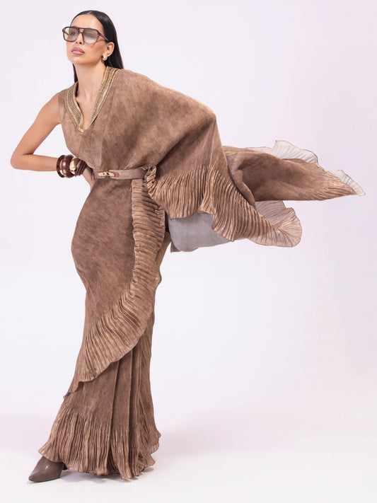 'SMOKE BRONZE' ALCHEMY PRE-DRAPED SAREE