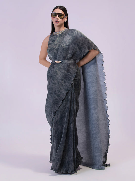 SMOKE STEEL GREY PRE-DRAPED SAREE