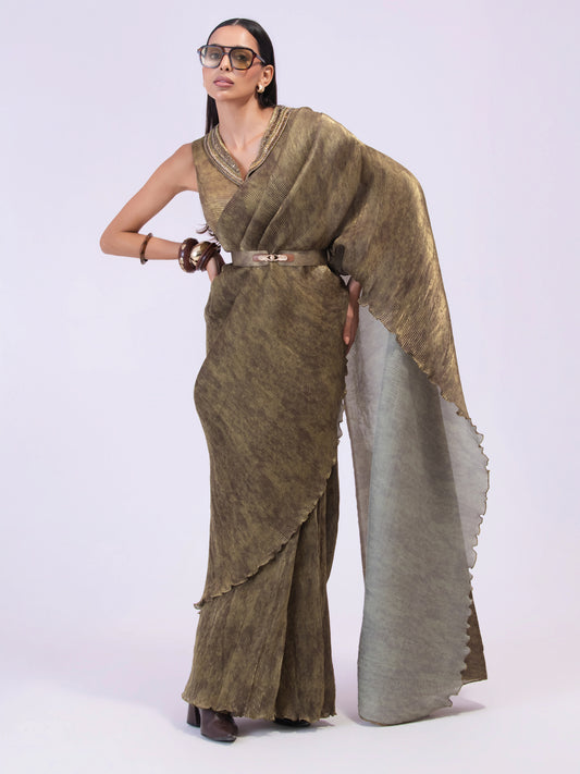 SMOKE FOREST BRONZE PRE-DRAPED SAREE