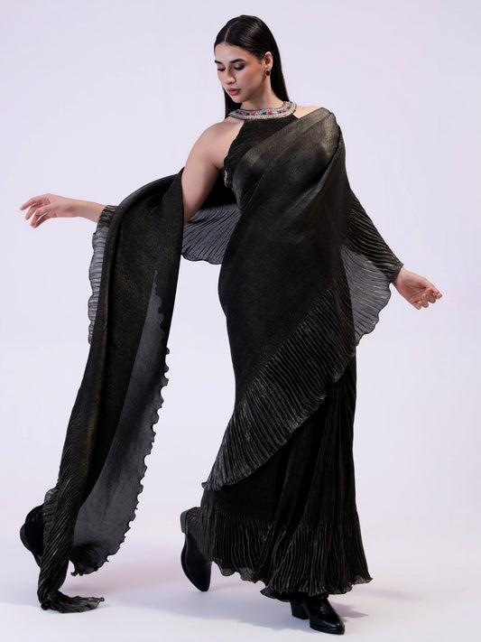 'SHADOW STEEL' PRE-DRAPED SAREE