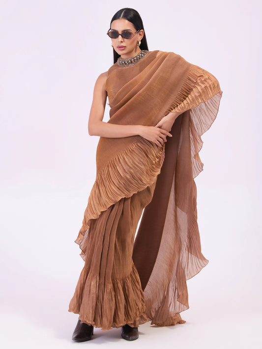 'METALIC CHESTNUT' PRE-DRAPED SAREE