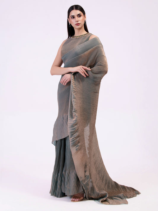 METALIC MOSS GREEN PRE-DRAPED SAREE