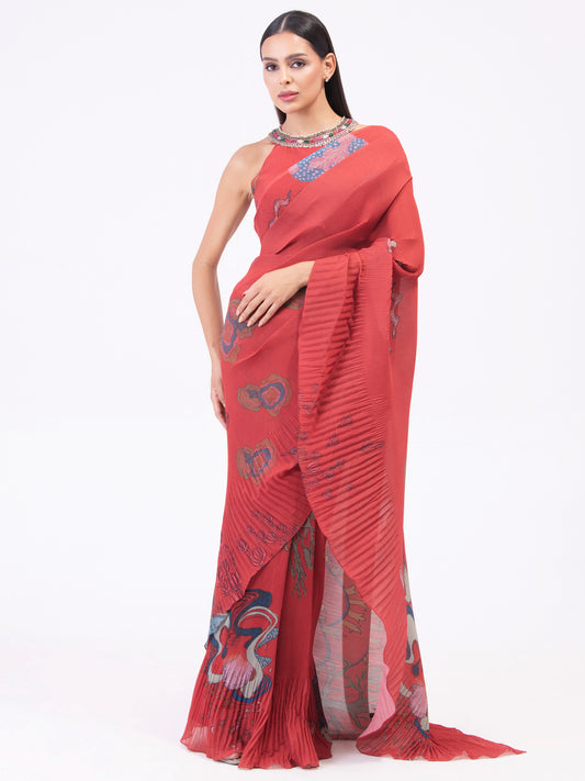 'BRAHMAND BURNT ORANGE '  PRE-DRAPED SAREE