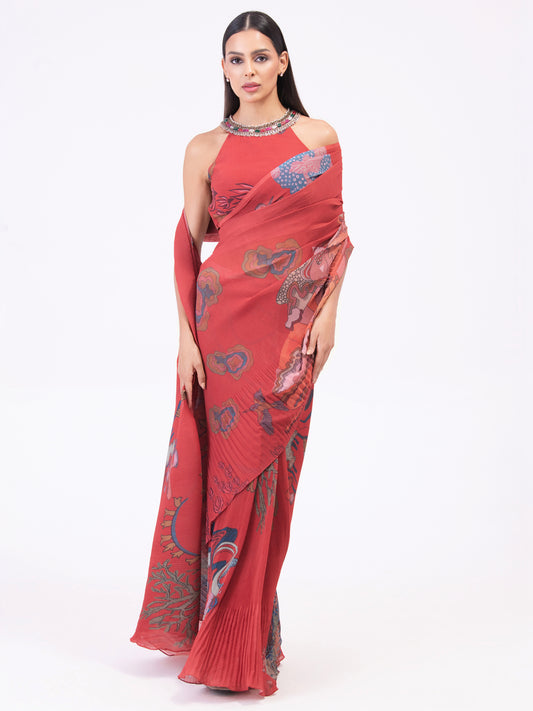 BRAHMAND BURNT ORANGE   PRE-DRAPED SAREE