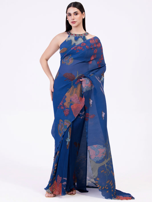 'BRAHMAND BLUE'  PRE-DRAPED SAREE