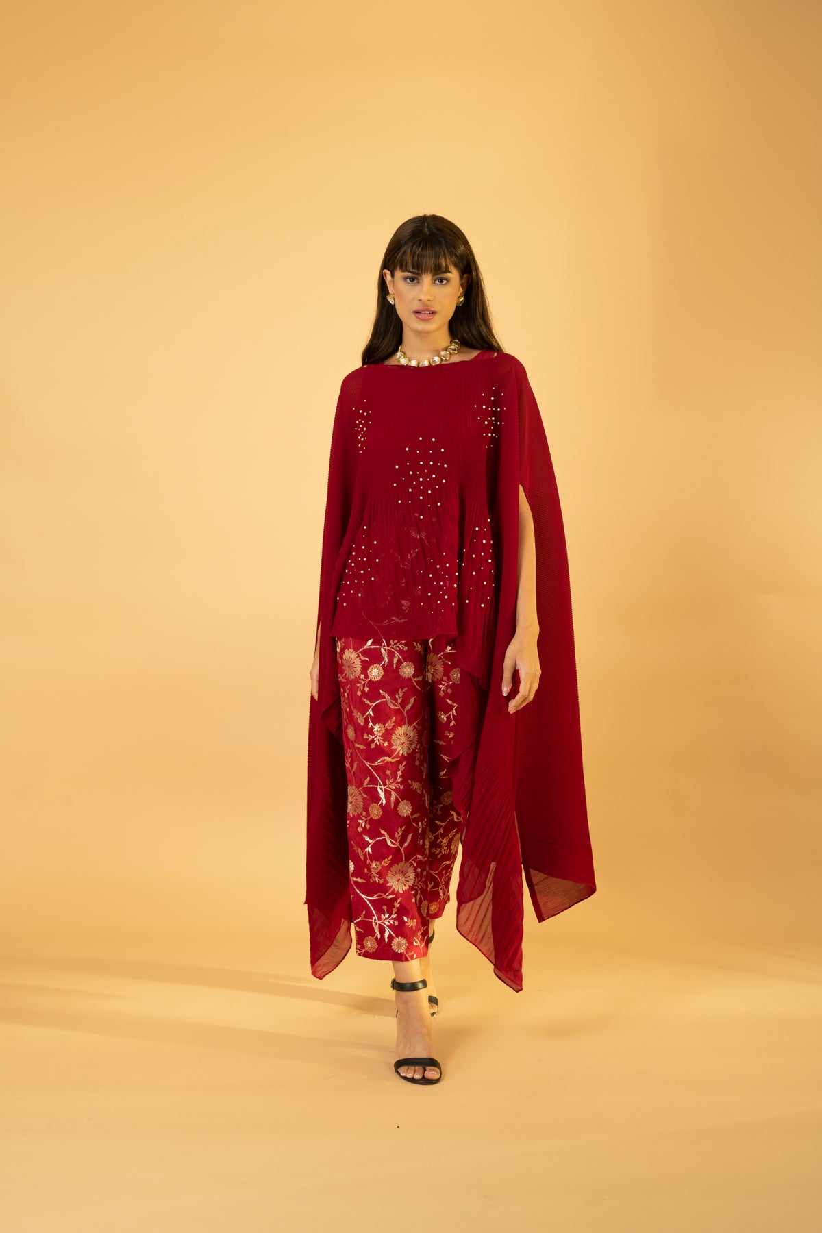 Kaftan with Banasri Pant - Cherry Red