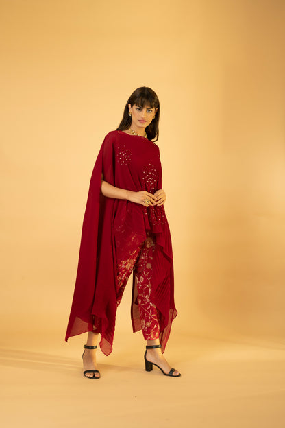 Kaftan with Banasri Pant - Cherry Red