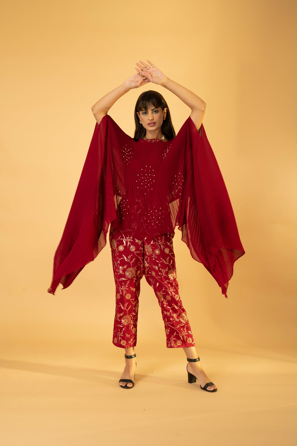 Kaftan with Banasri Pant - Cherry Red