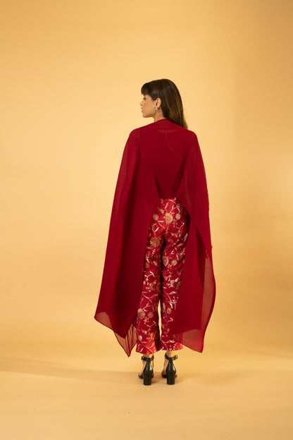 Kaftan with Banasri Pant - Cherry Red