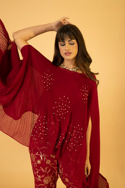 Kaftan with Banasri Pant - Cherry Red