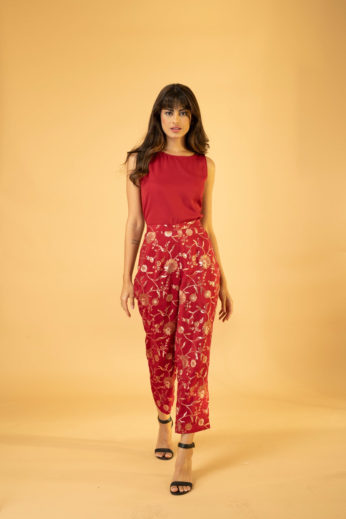 Kaftan with Banasri Pant - Cherry Red