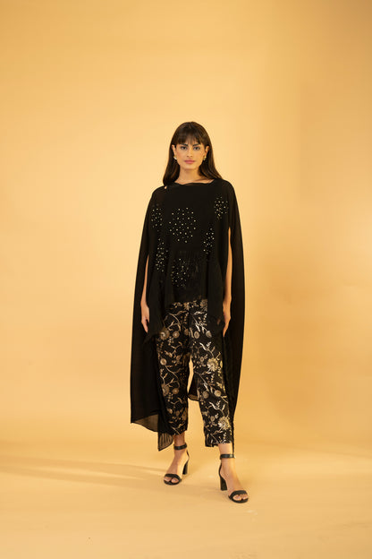 Kaftan  With Banasri Pant - Midnight  Black