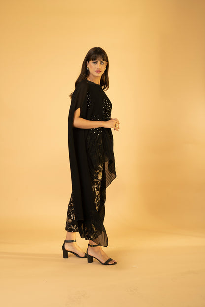 Kaftan  With Banasri Pant - Midnight  Black