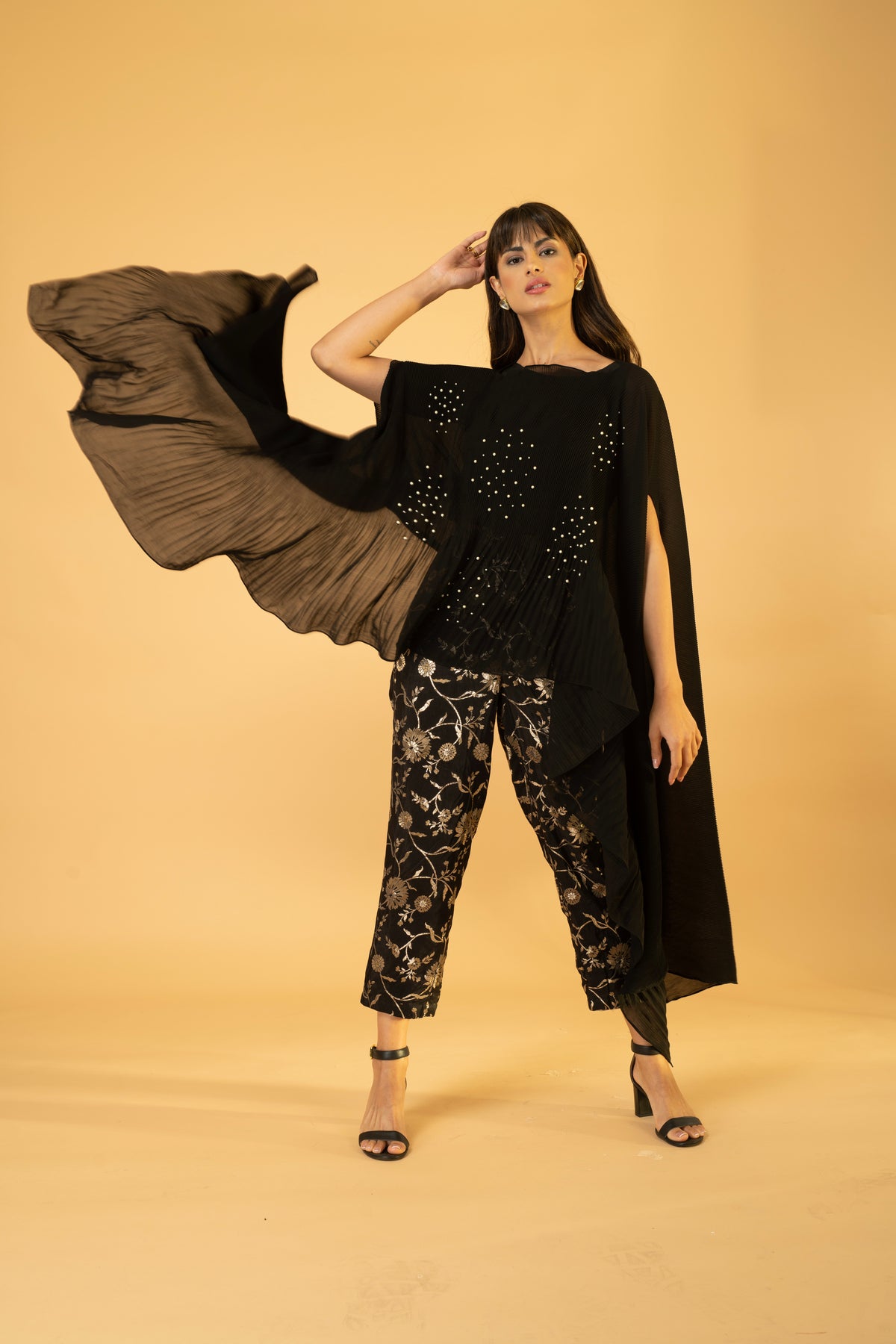 Kaftan  With Banasri Pant - Midnight  Black