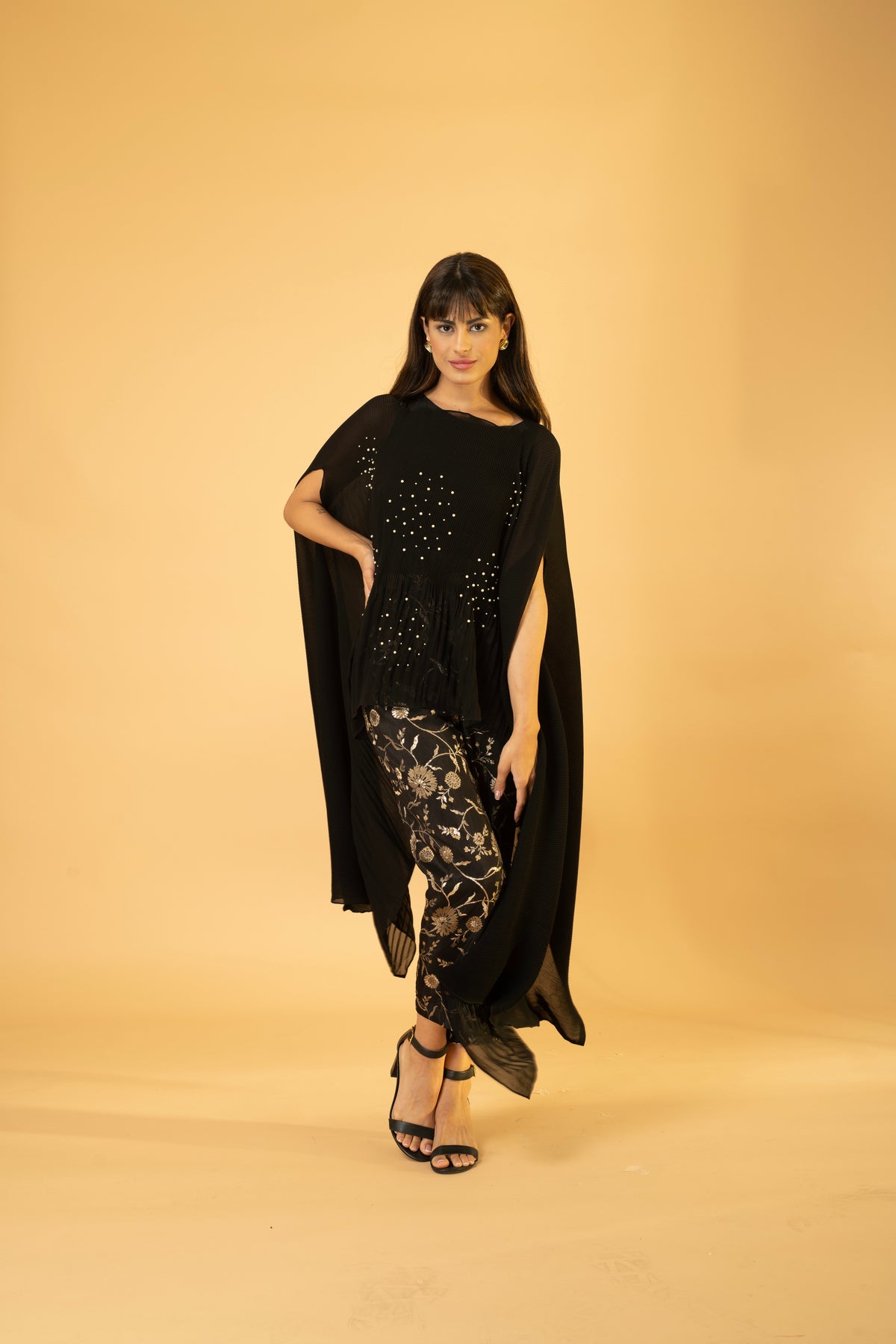 Kaftan  With Banasri Pant - Midnight  Black